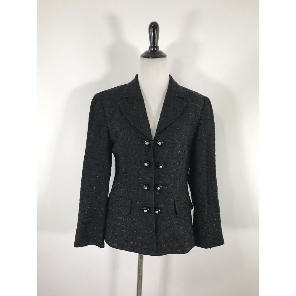 Cache boucle sparkle stripe Metallic‎ black blazer jacket 8